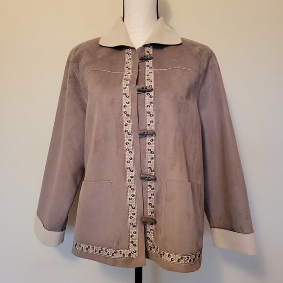 Alfred Dunner Size 12P Faux Suede Mid Length Unlined Western Blazer/Jacket Tan - Picture 1 of 15